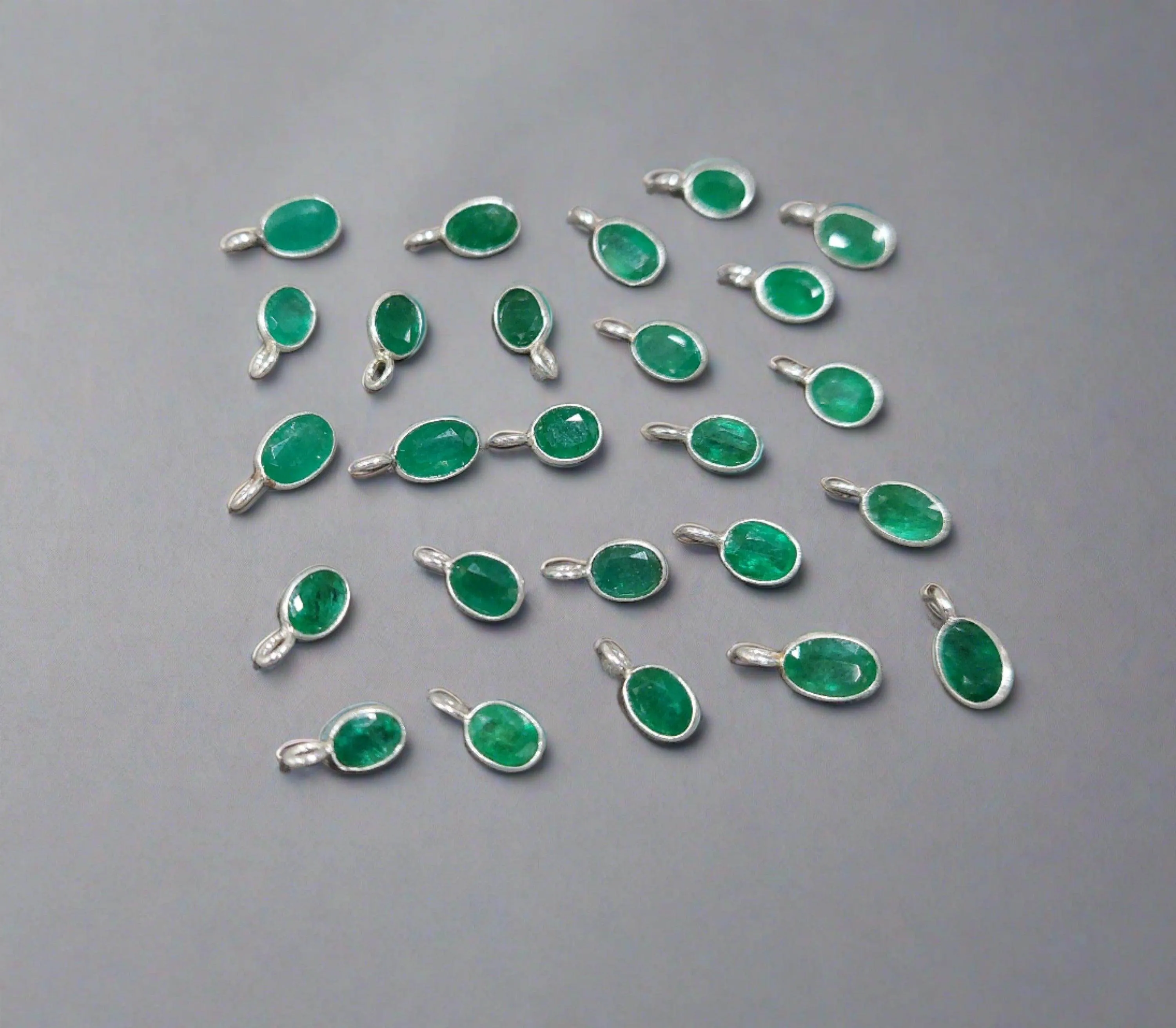 925 Silver Zambian Emerald Charm Pendant