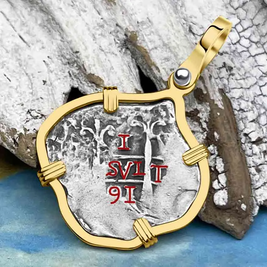 Dated 1715 Fleet Golden Age of Piracy Shipwreck Spanish 1 Reale "Piece of 8" 14K Gold Pendant | Artifact # 8947