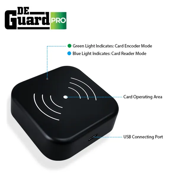 DeGuard Pro - Premium RFID Card Reader and Encoder for TTHotel System - 13.56 MHz - Black