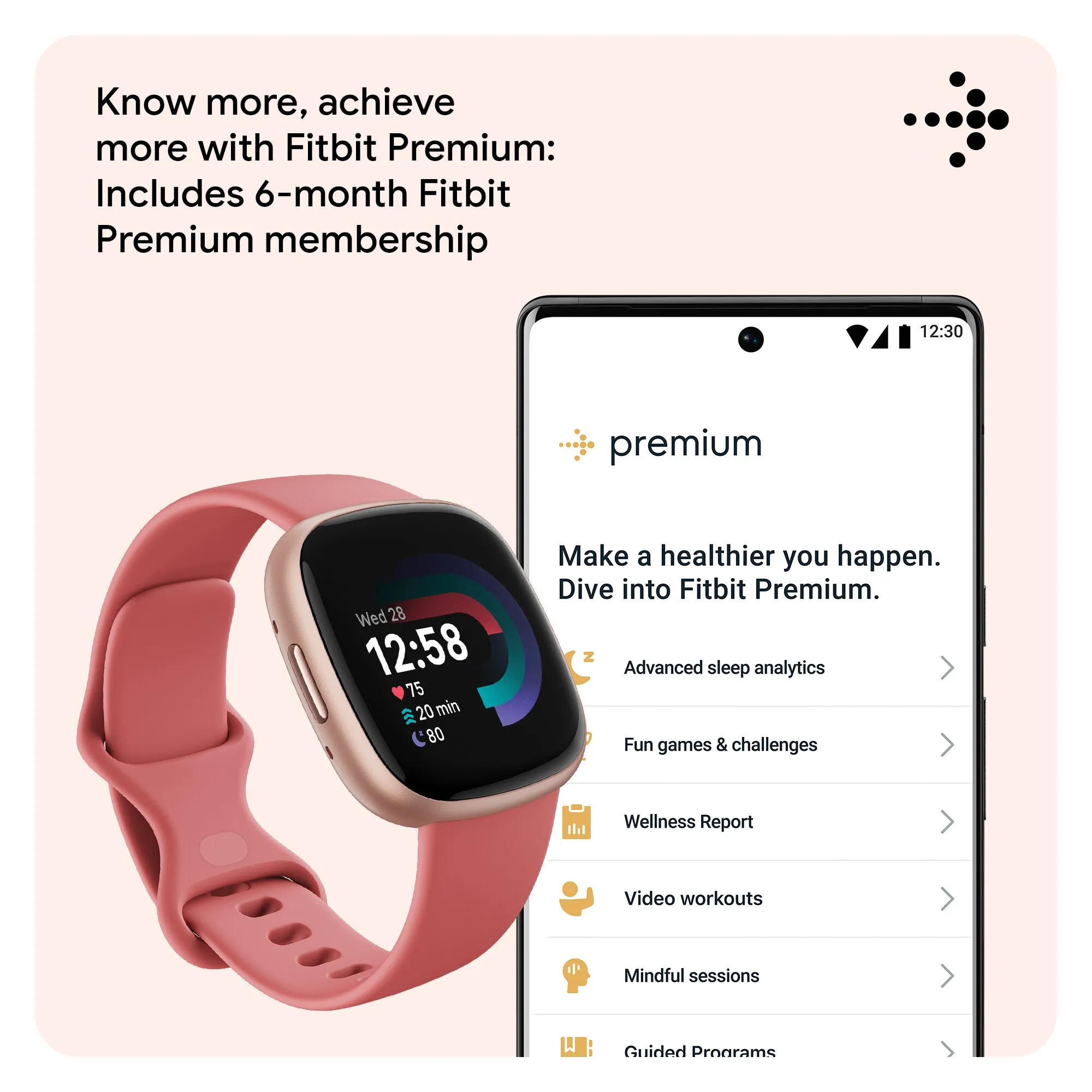 Fitbit Versa 4 Smart Watch - Pink Sand/Copper Rose