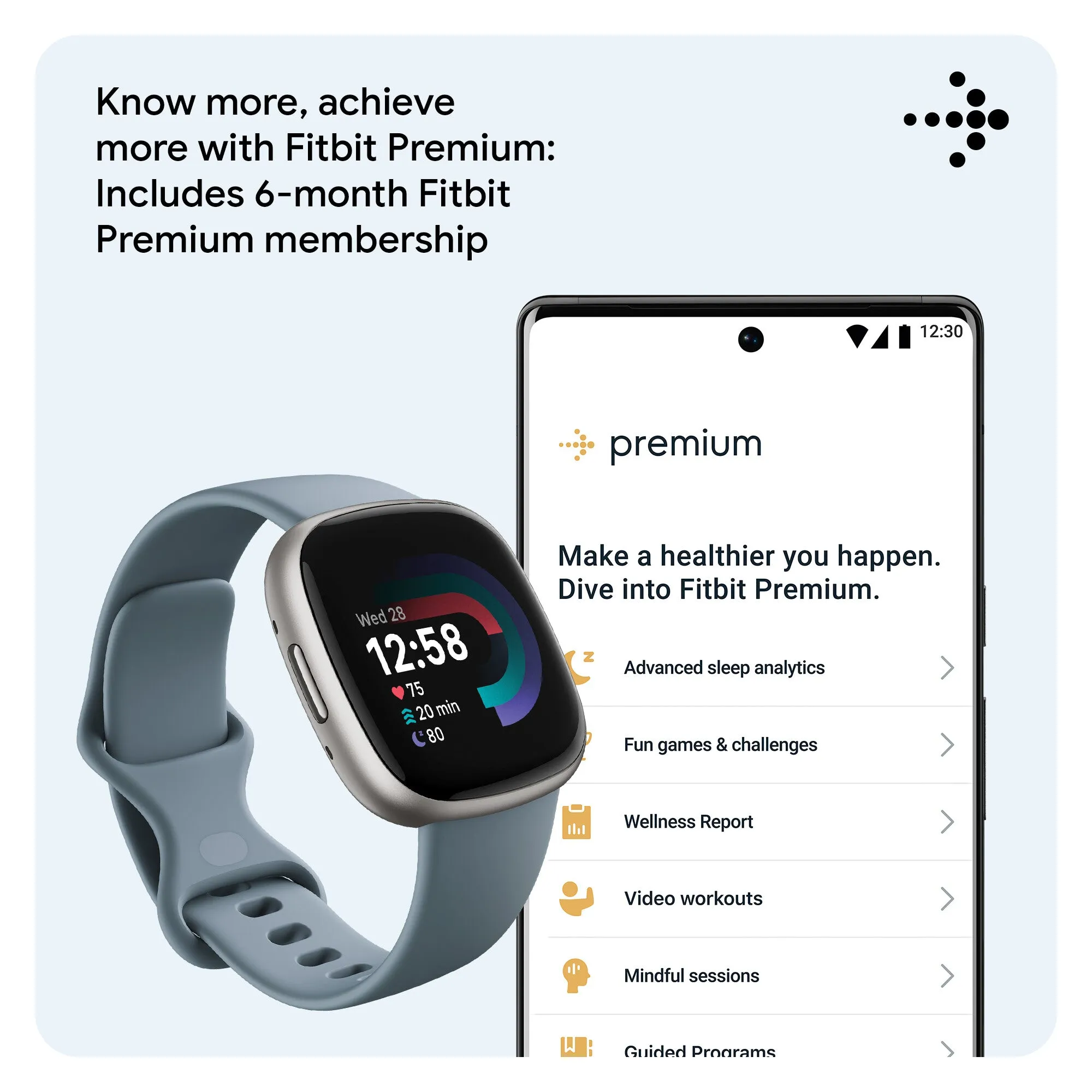 Fitbit Versa 4 Smart Watch - Waterfall Blue/Platinum
