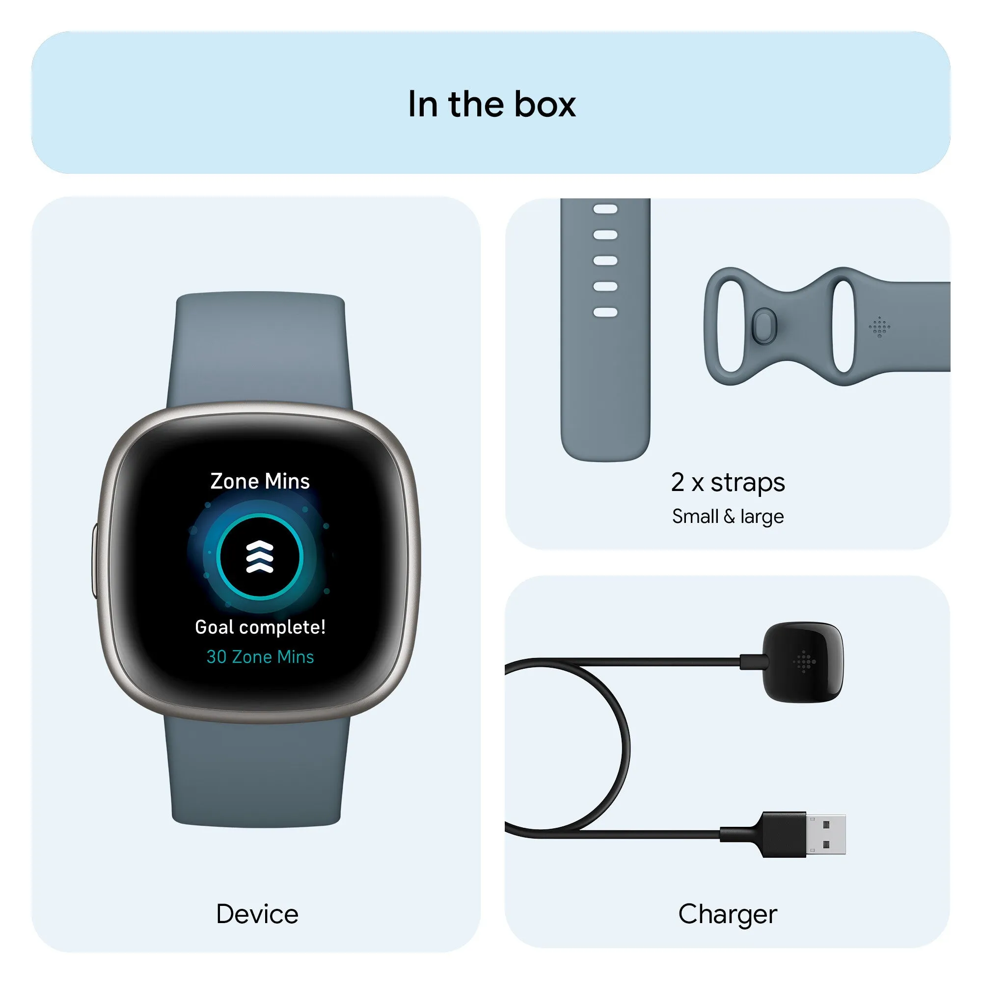 Fitbit Versa 4 Smart Watch - Waterfall Blue/Platinum
