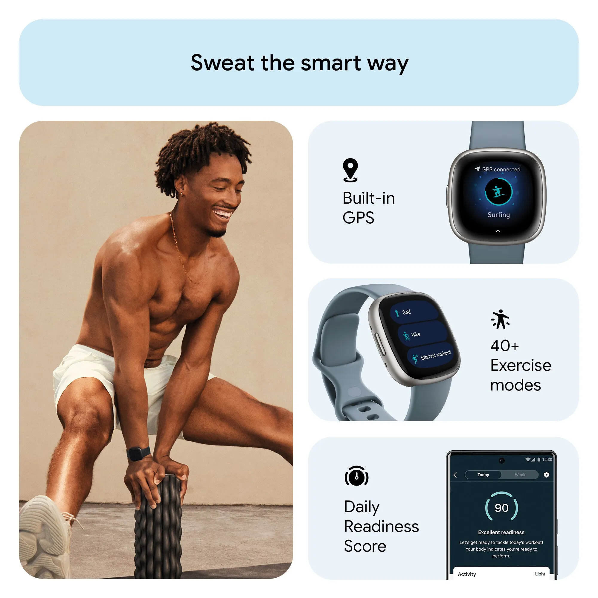 Fitbit Versa 4 Smart Watch - Waterfall Blue/Platinum