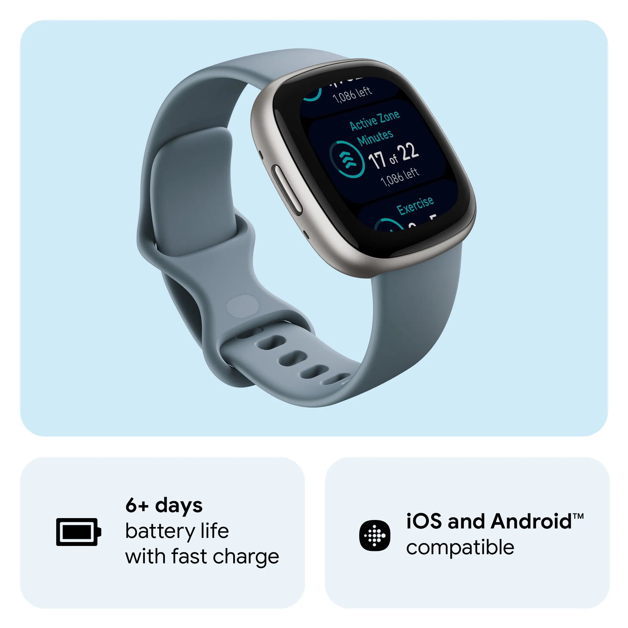 Fitbit Versa 4 Smart Watch - Waterfall Blue/Platinum