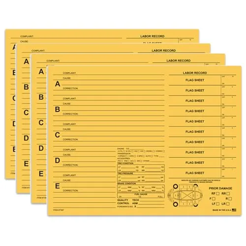 Heavy Duty Repair Orders - 11" × 8-1/2", 1-Part, 90# Index Printed Stock - Compatible with Various Work Order Systems - Car Dealership Repair Documentation