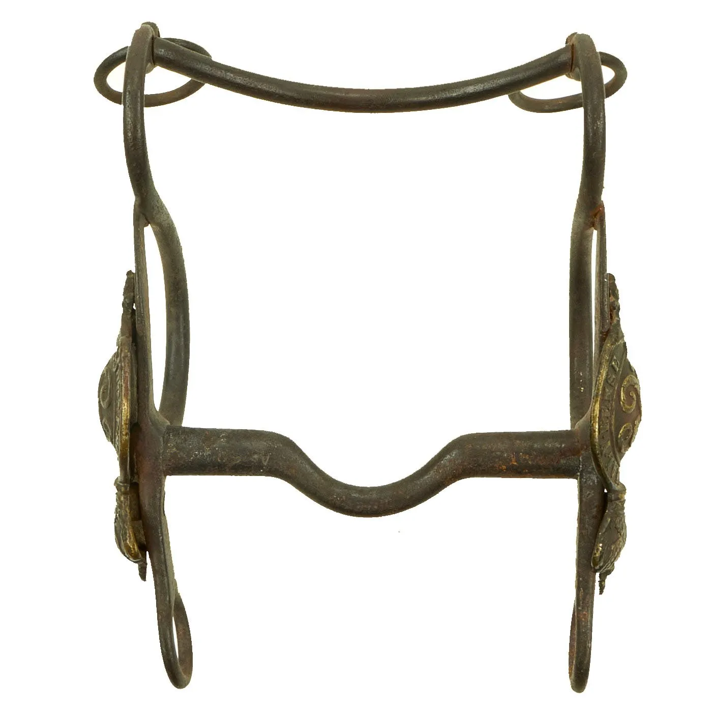 Original British Victorian Household Cavalry Horse Bit with V.R. marked Brass Rosettes on the Sides
