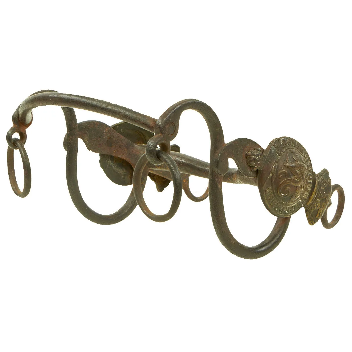 Original British Victorian Household Cavalry Horse Bit with V.R. marked Brass Rosettes on the Sides