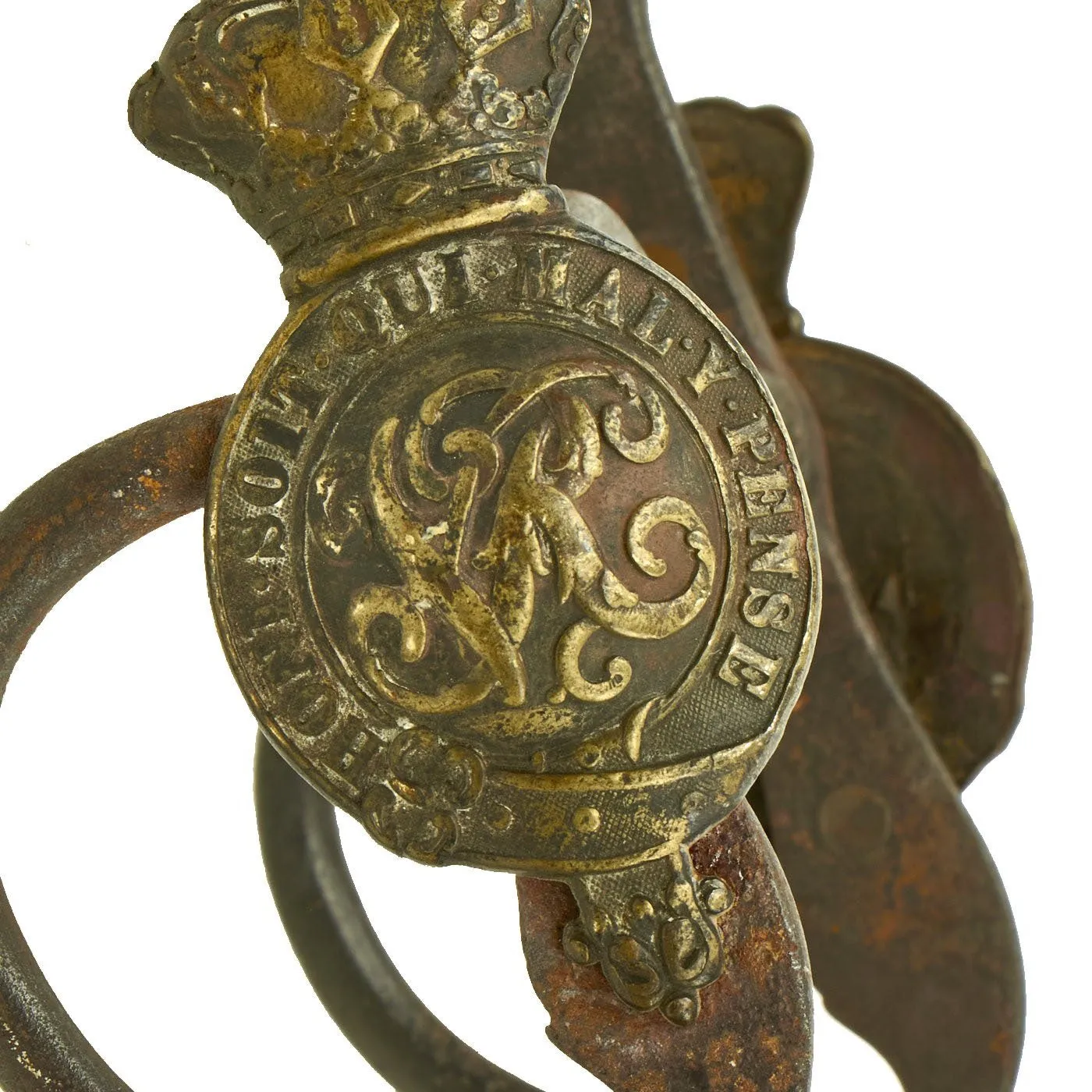 Original British Victorian Household Cavalry Horse Bit with V.R. marked Brass Rosettes on the Sides