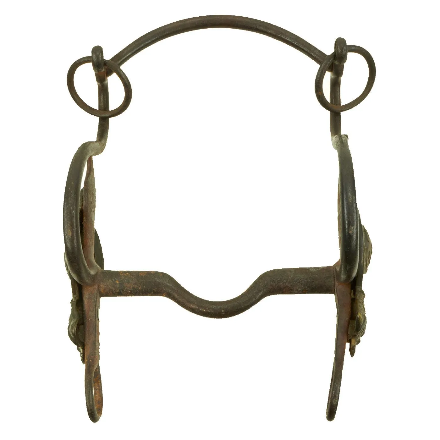 Original British Victorian Household Cavalry Horse Bit with V.R. marked Brass Rosettes on the Sides