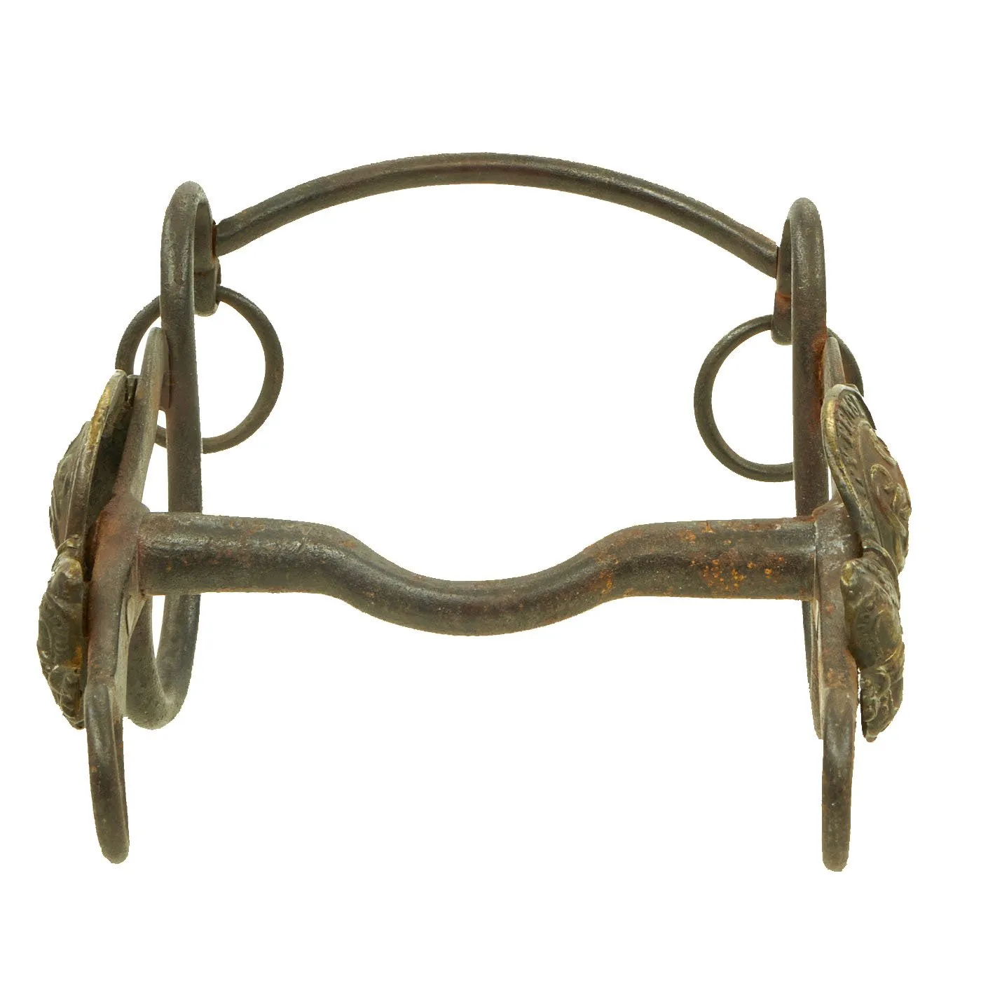 Original British Victorian Household Cavalry Horse Bit with V.R. marked Brass Rosettes on the Sides
