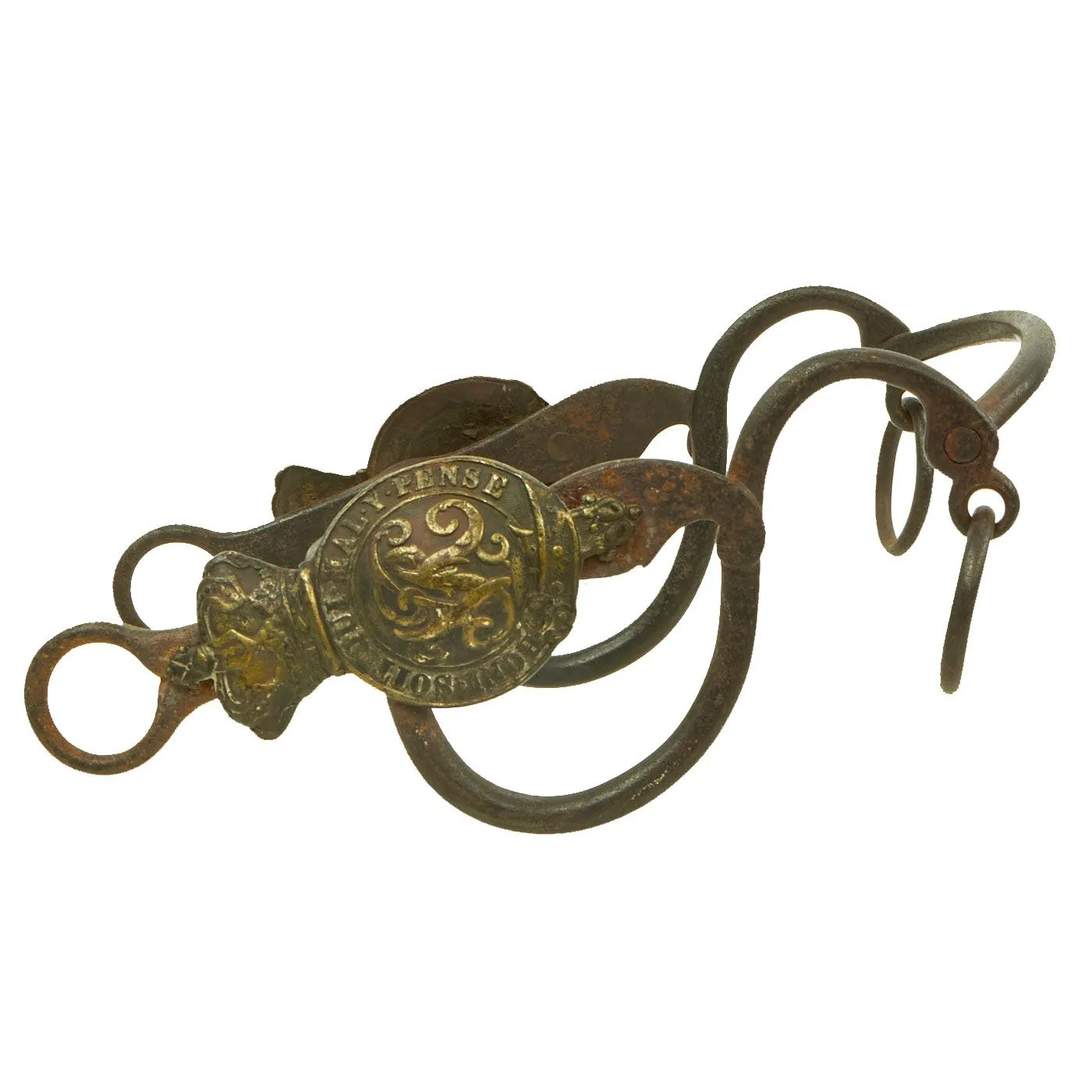 Original British Victorian Household Cavalry Horse Bit with V.R. marked Brass Rosettes on the Sides