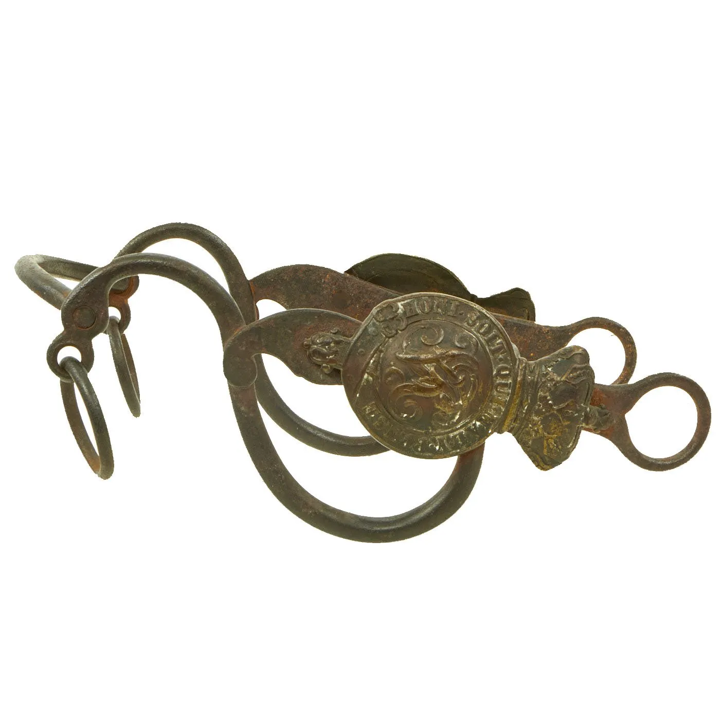 Original British Victorian Household Cavalry Horse Bit with V.R. marked Brass Rosettes on the Sides