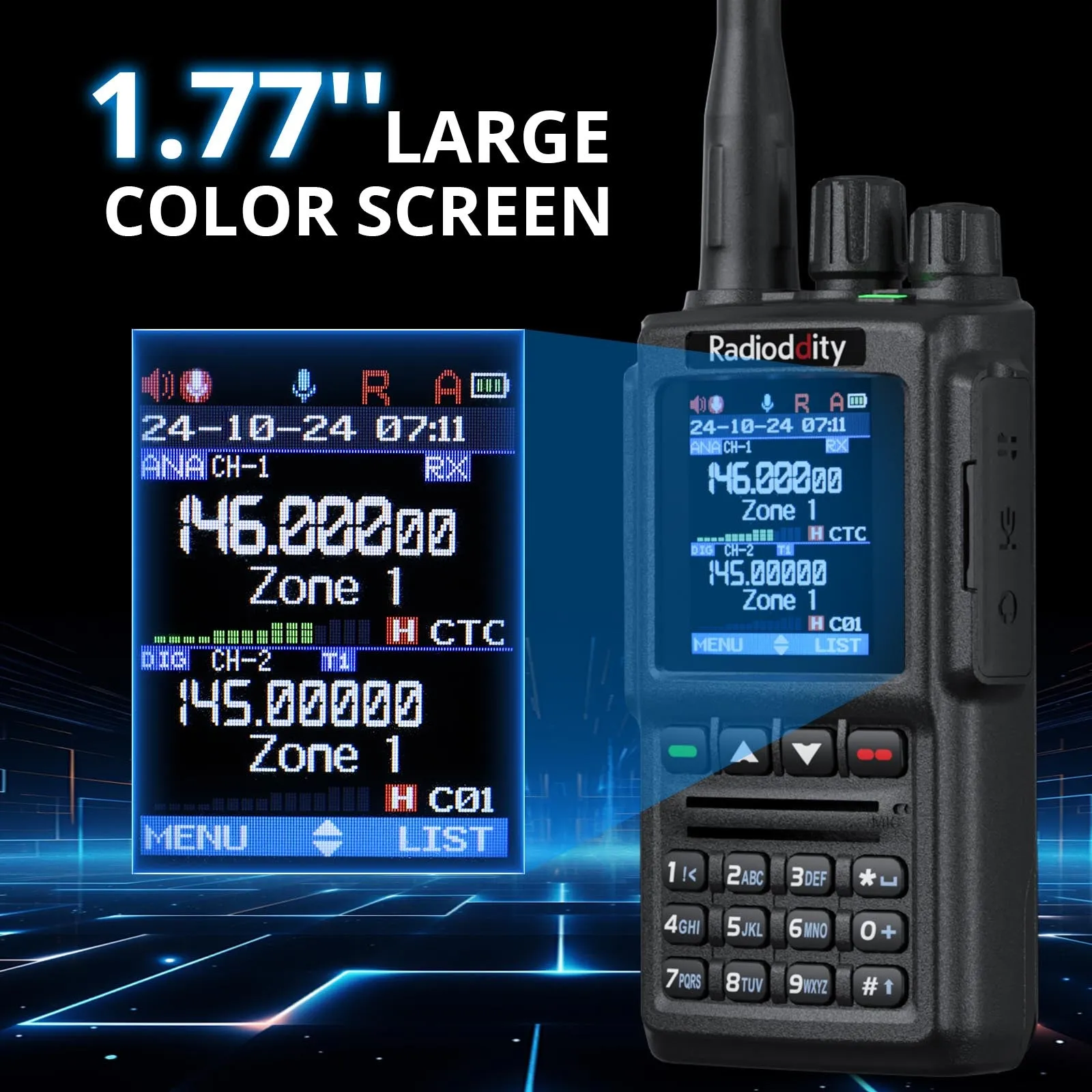 Radioddity GD-168 DMR | 5W | Dual Band| Satellite Communicate | Noise Reduction | 500K Contacts | Dual Battery & Antennas | Type-C Charging & Programming