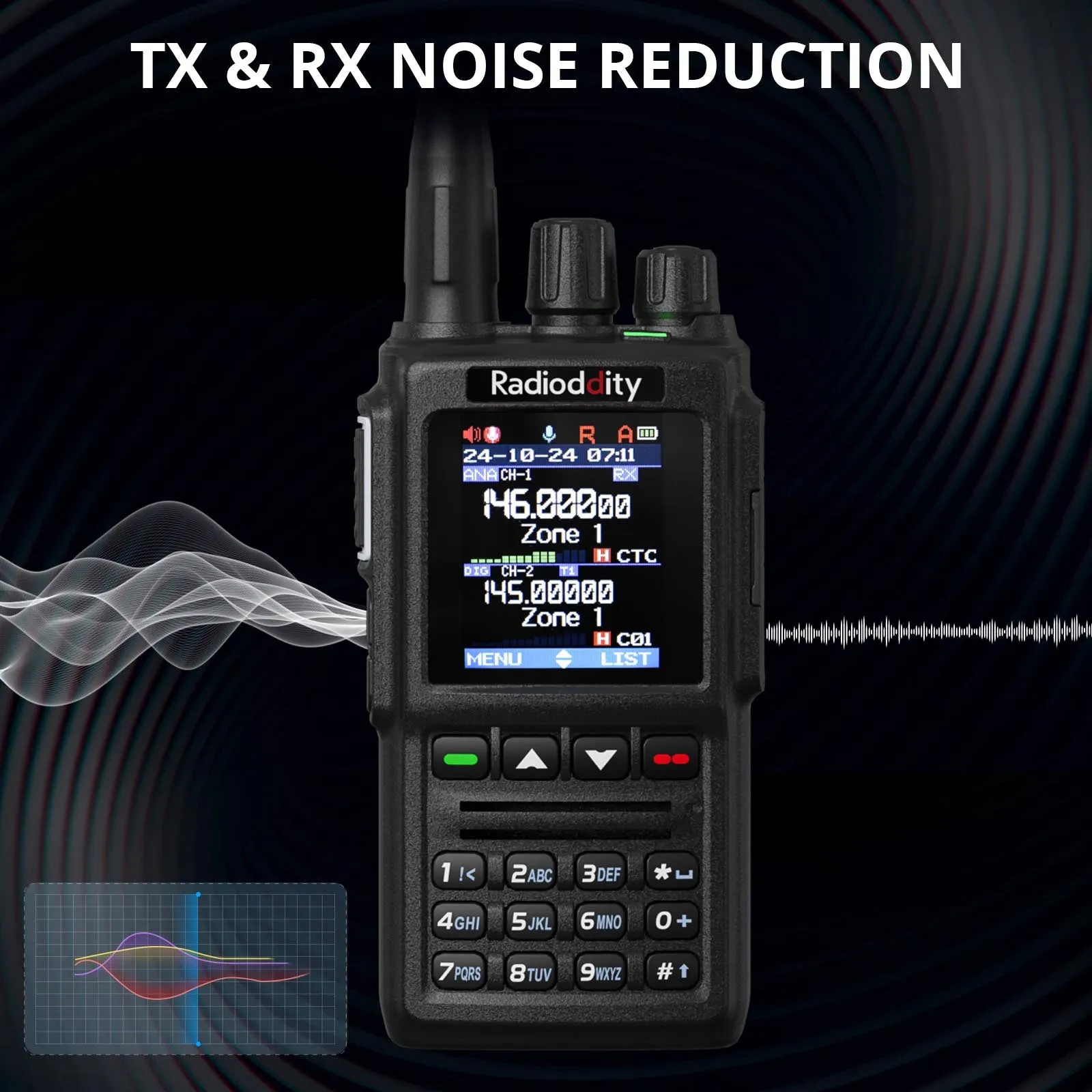 Radioddity GD-168 DMR | 5W | Dual Band| Satellite Communicate | Noise Reduction | 500K Contacts | Dual Battery & Antennas | Type-C Charging & Programming