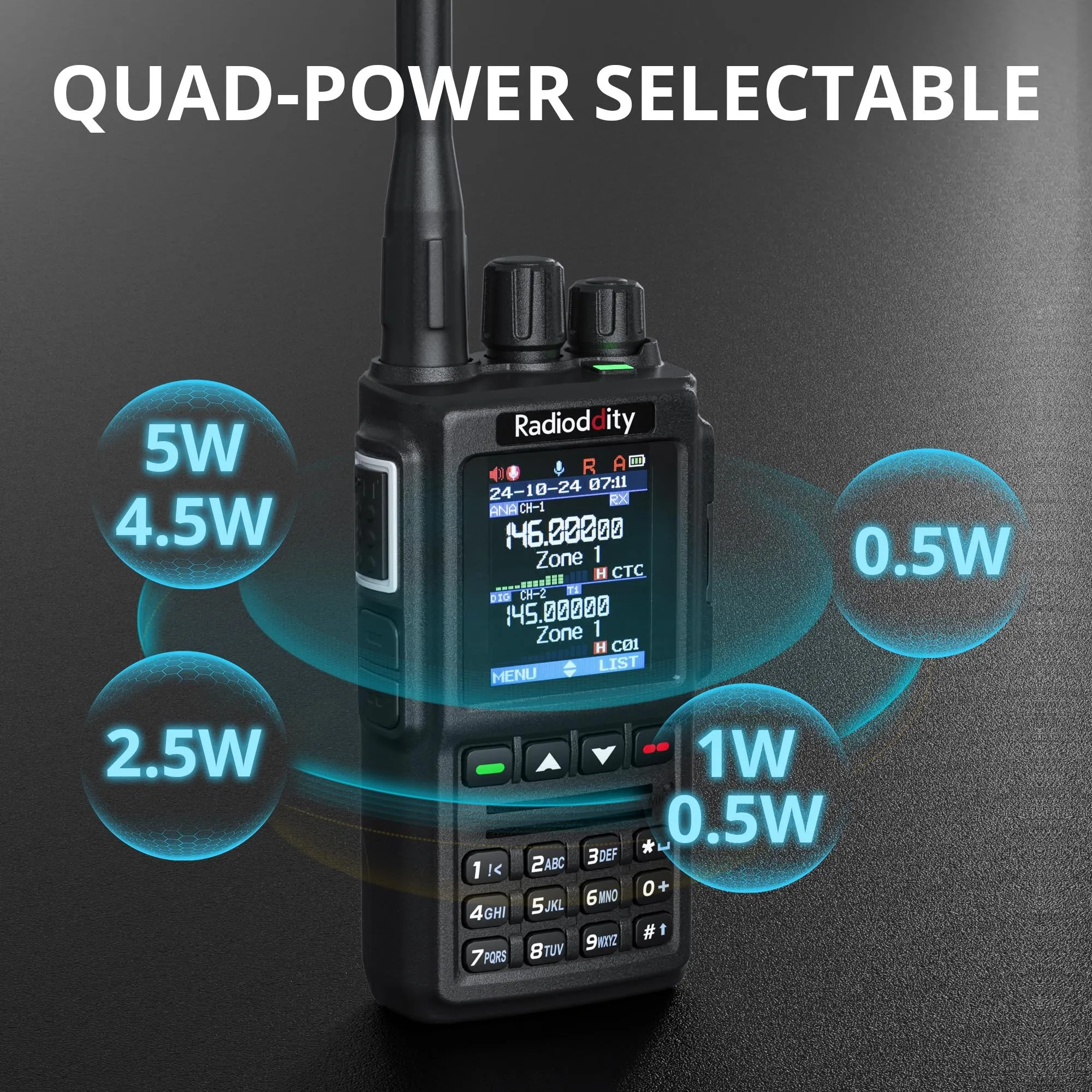 Radioddity GD-168 DMR | 5W | Dual Band| Satellite Communicate | Noise Reduction | 500K Contacts | Dual Battery & Antennas | Type-C Charging & Programming