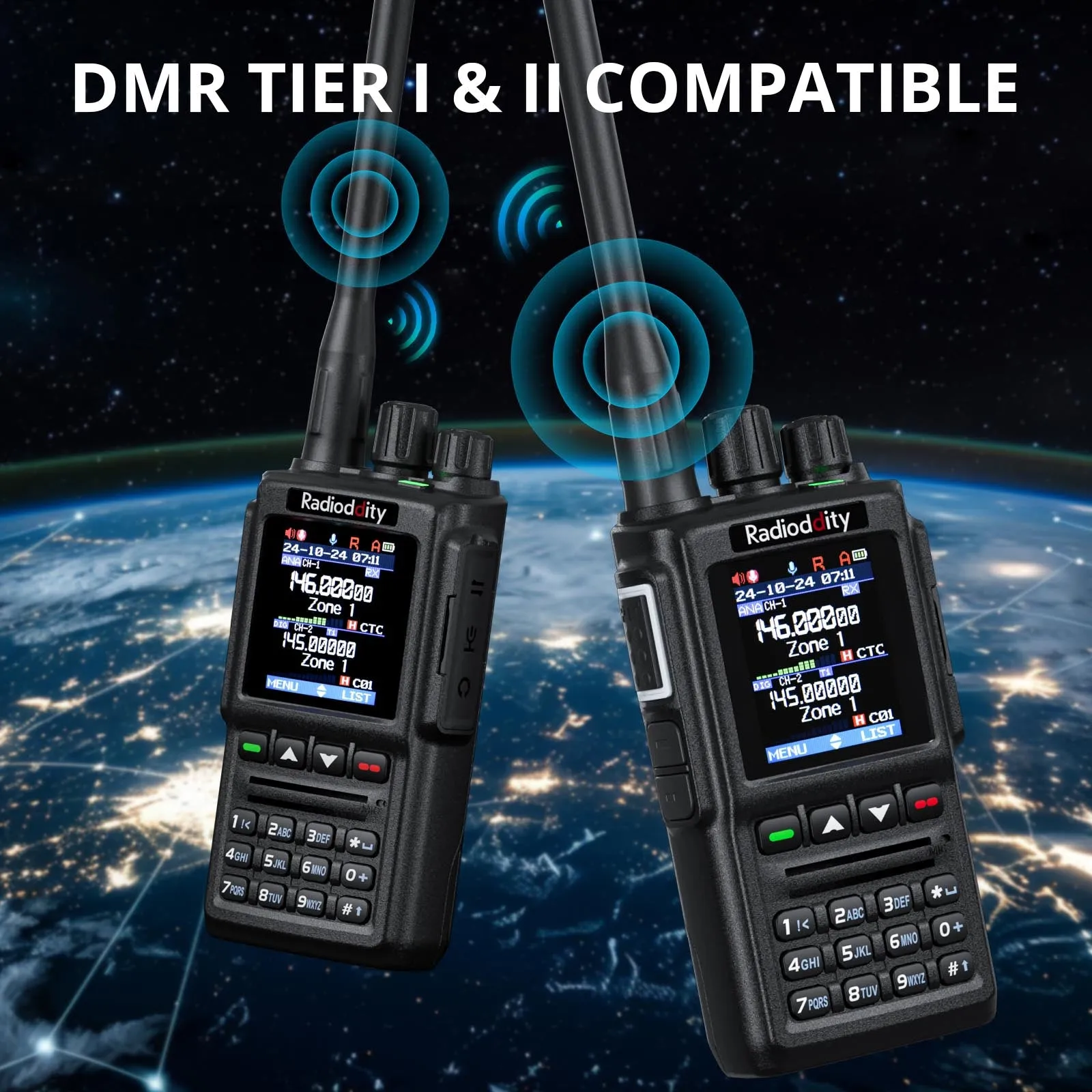 Radioddity GD-168 DMR | 5W | Dual Band| Satellite Communicate | Noise Reduction | 500K Contacts | Dual Battery & Antennas | Type-C Charging & Programming
